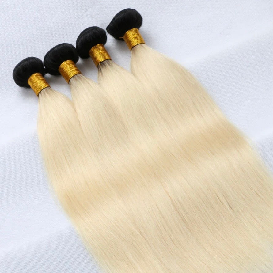Luxury 1B/613 Platinum Blonde Ombre Straight Human Hair Bundles – 100% Virgin Hair