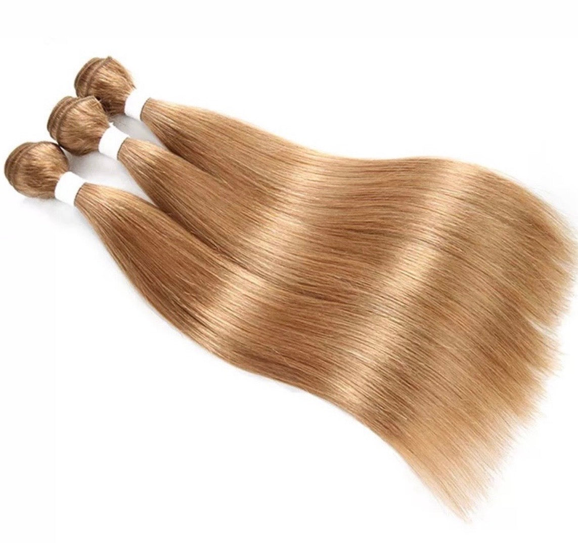 Premium Honey Blonde Straight Human Hair Bundles – 100% Remy Virgin Hair Weft, Color #27 – Silky Smooth & Shed-Free