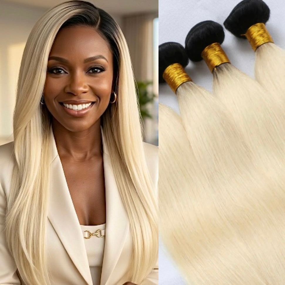 Luxury 1B/613 Platinum Blonde Ombre Straight Human Hair Bundles – 100% Virgin Hair