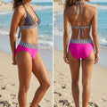 Retro Mix-and-Match Bikini Set | Polka Dot Halter Top & Fuchsia Striped Bottoms