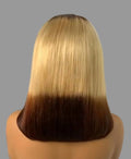 Blonde & Chocolate Brown Reverse Ombre Straight Bob Wig Blunt Cut Two-Tone Hair