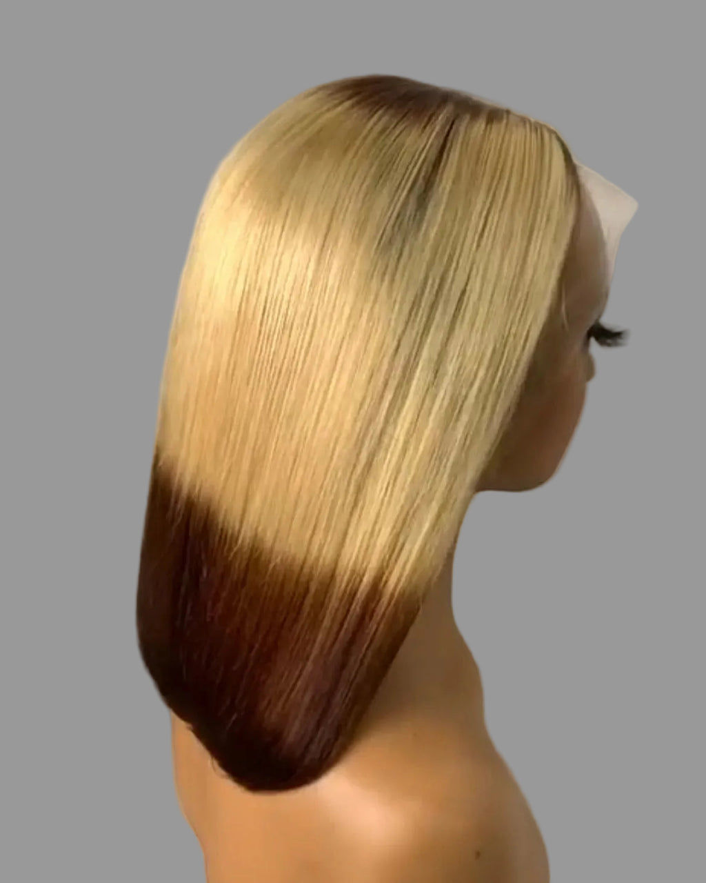 Blonde & Chocolate Brown Reverse Ombre Straight Bob Wig Blunt Cut Two-Tone Hair
