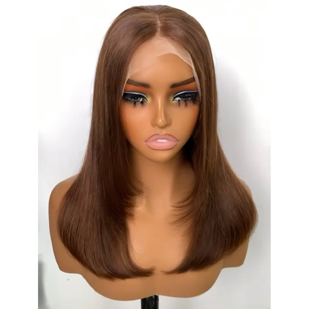 Chocolate Brown Mid-Length Lace Front Wig with Face-Framing Layers