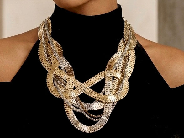 The Hera Statement Necklace – Two-Tone Hand-Woven Mixed Metal Collar