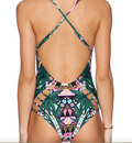 The Neon Palms Strappy Monokini: Tropical Geo Print Swimsuit