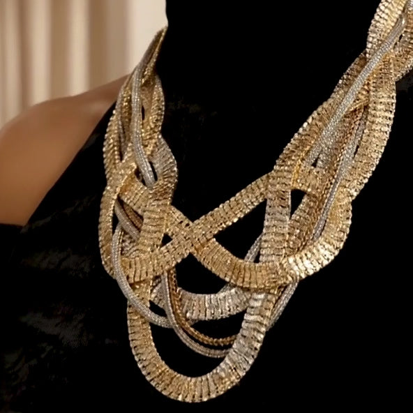 The Hera Statement Necklace – Two-Tone Hand-Woven Mixed Metal Collar